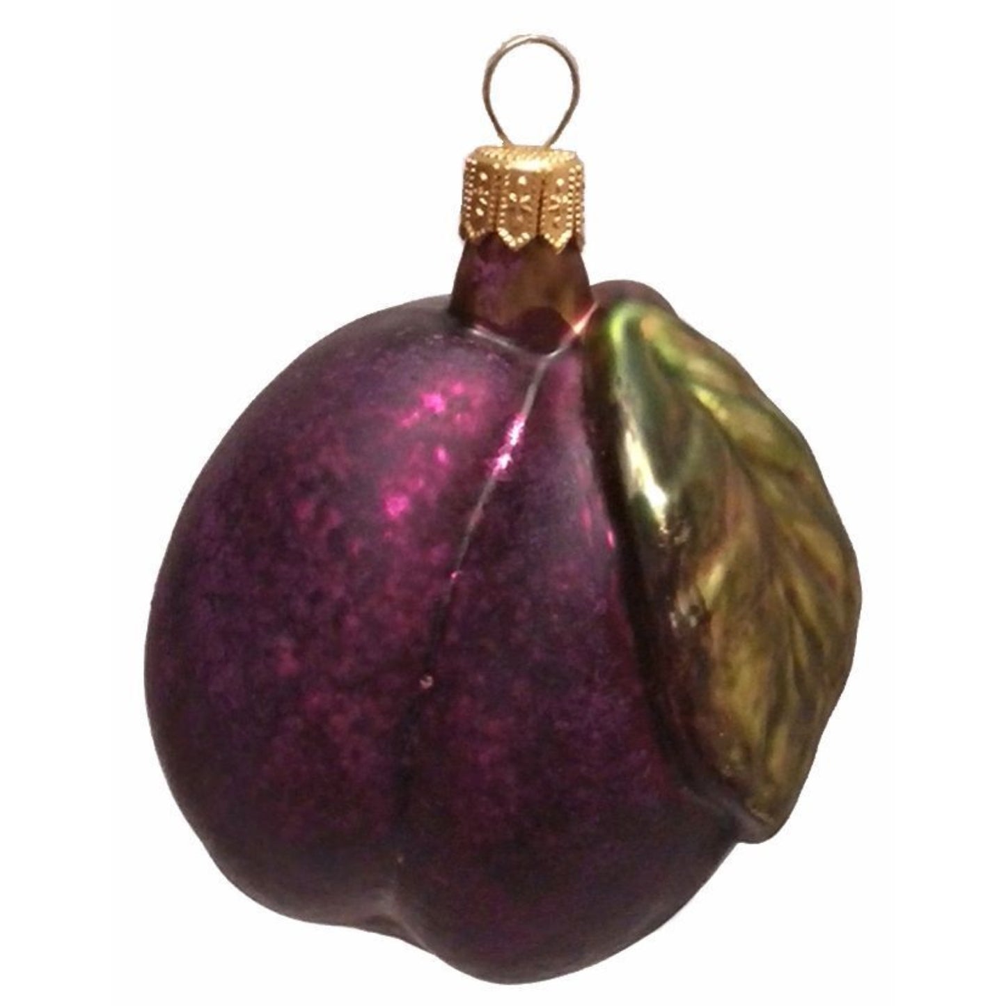 Pinnacle Peak Trading Large Plum with Leaf Polish Blown Glass Christmas Ornament Set of 2 Decorations