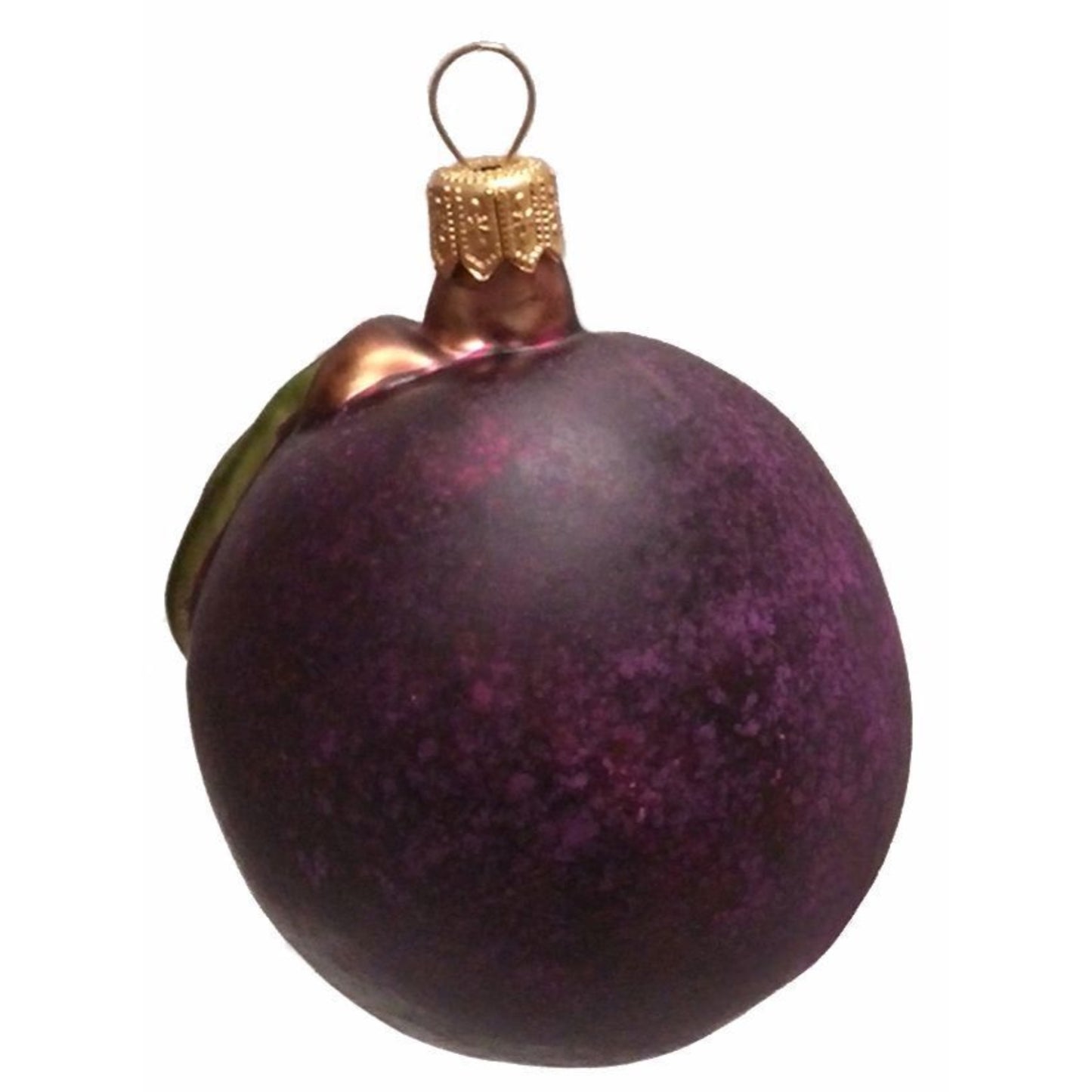 Pinnacle Peak Trading Large Plum with Leaf Polish Blown Glass Christmas Ornament Set of 2 Decorations