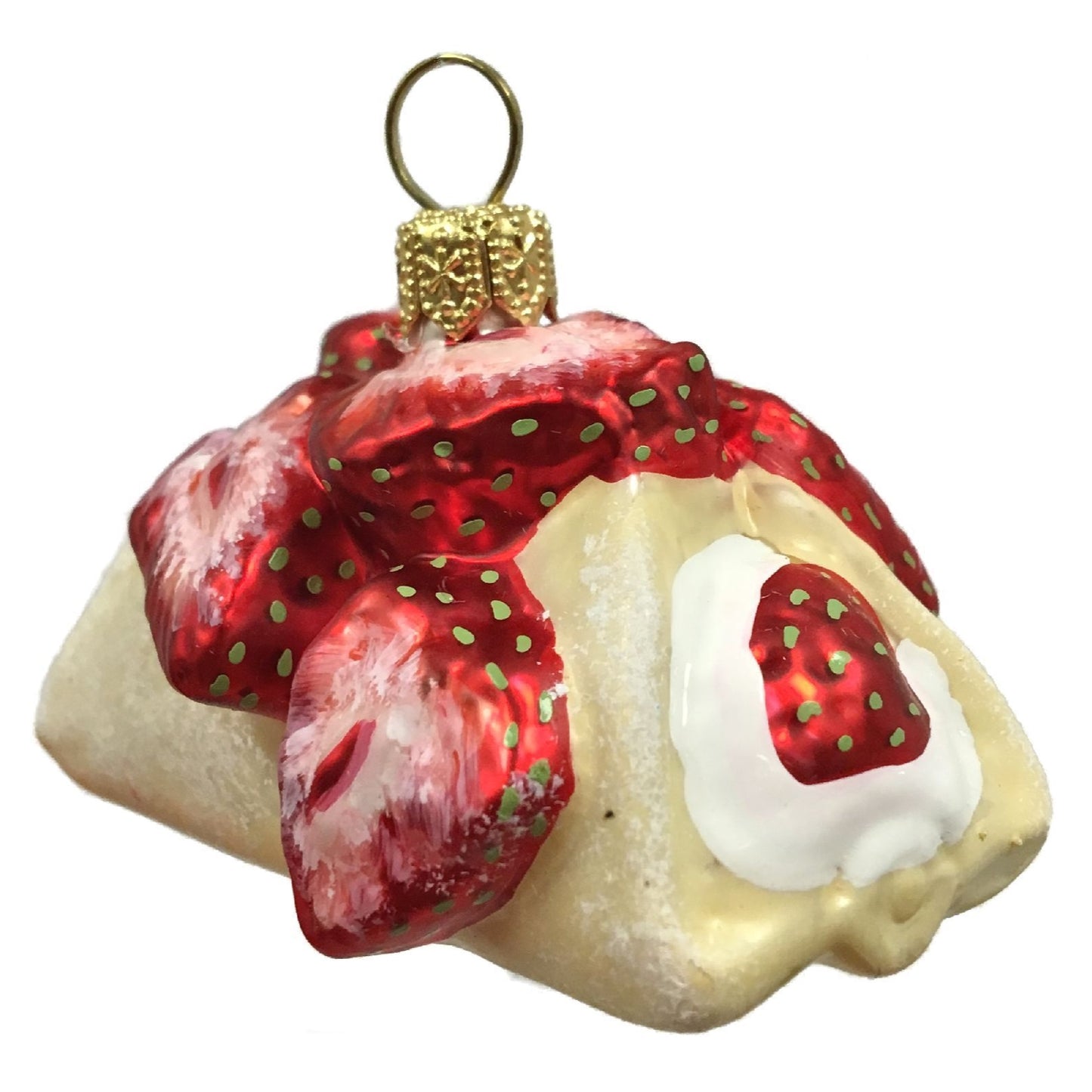 Pinnacle Peak Trading Strawberry Filled Cannoli Cake Polish Glass Christmas Ornament Dessert Set of 2