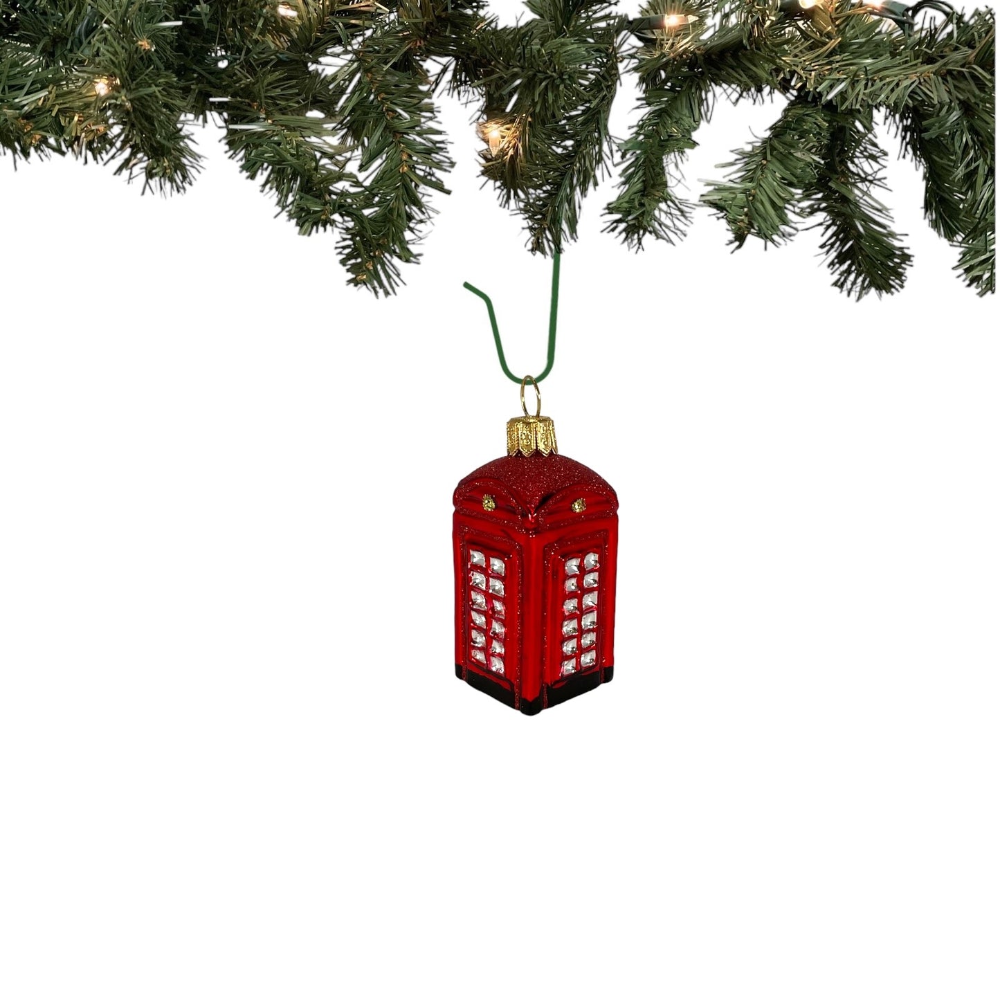 Pinnacle Peak Trading English Telephone Booth Mini Polish Glass Christmas Ornament UK England 2.5 inch