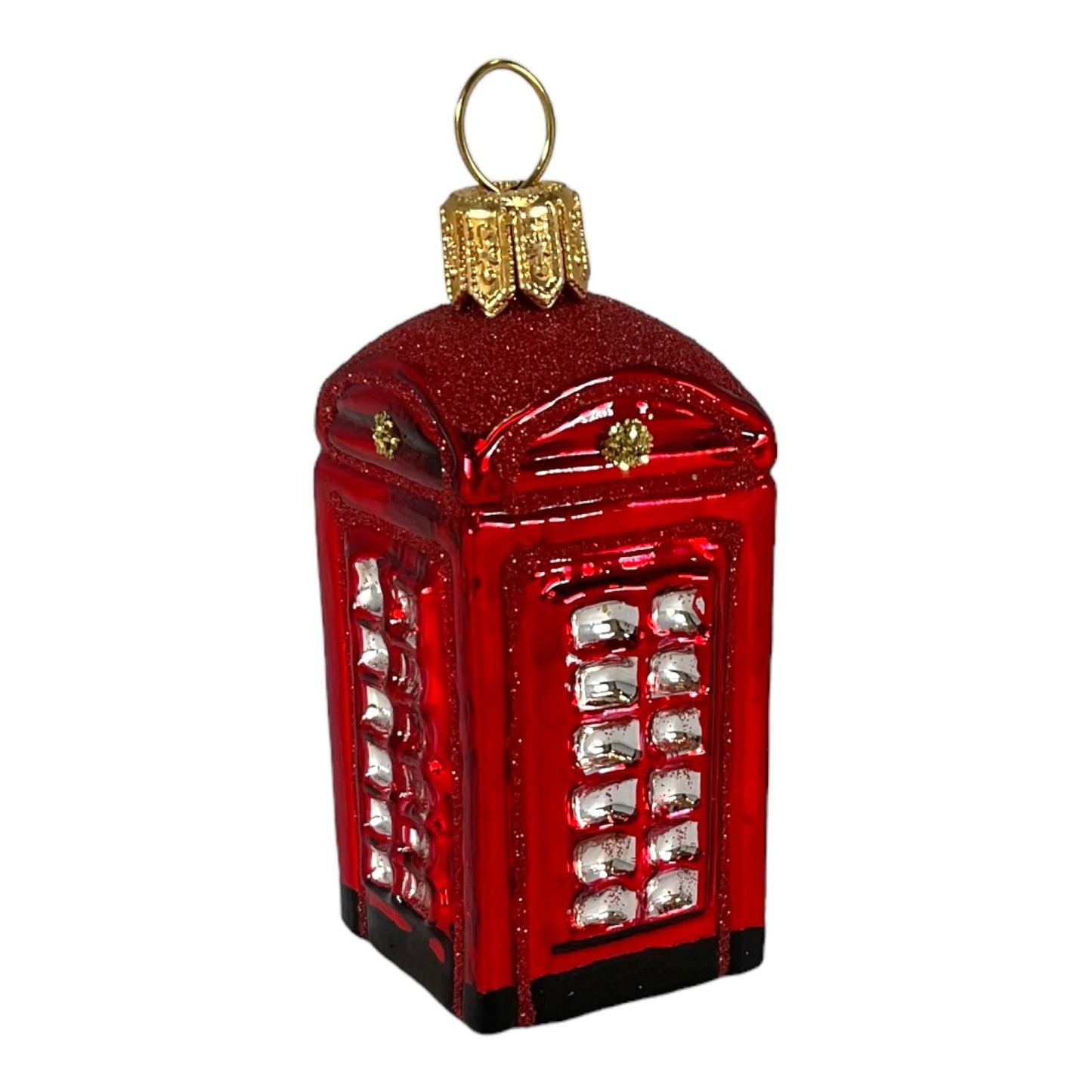 Pinnacle Peak Trading English Telephone Booth Mini Polish Glass Christmas Ornament UK England 2.5 inch