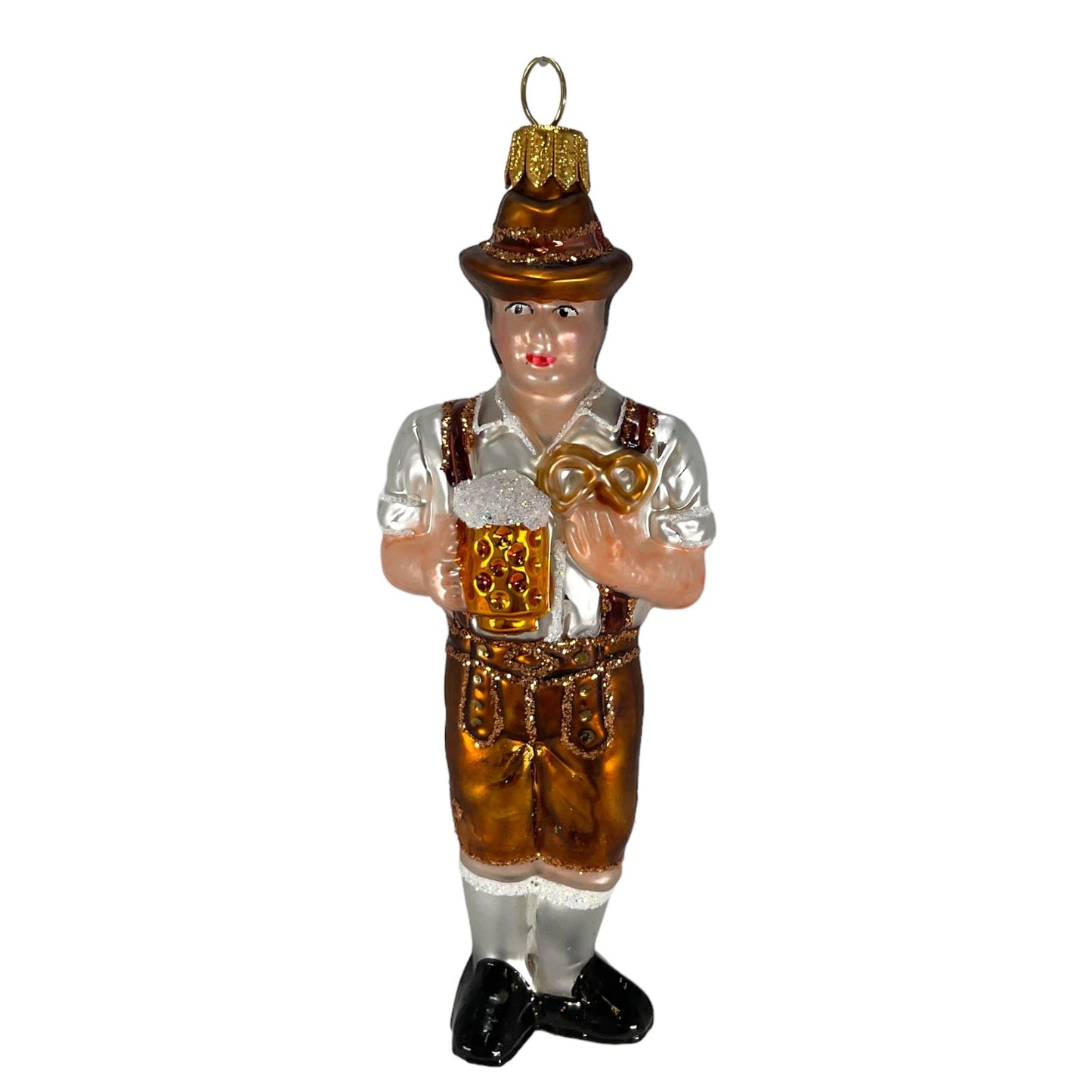 Bavarian Man Pretzel and Beer Polish Blown Glass Christmas Ornament Decoration