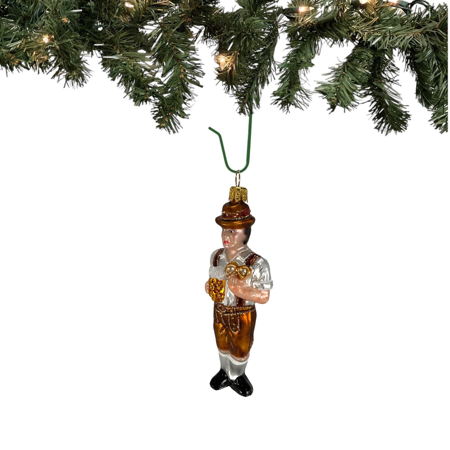 Bavarian Man Pretzel and Beer Polish Blown Glass Christmas Ornament Decoration