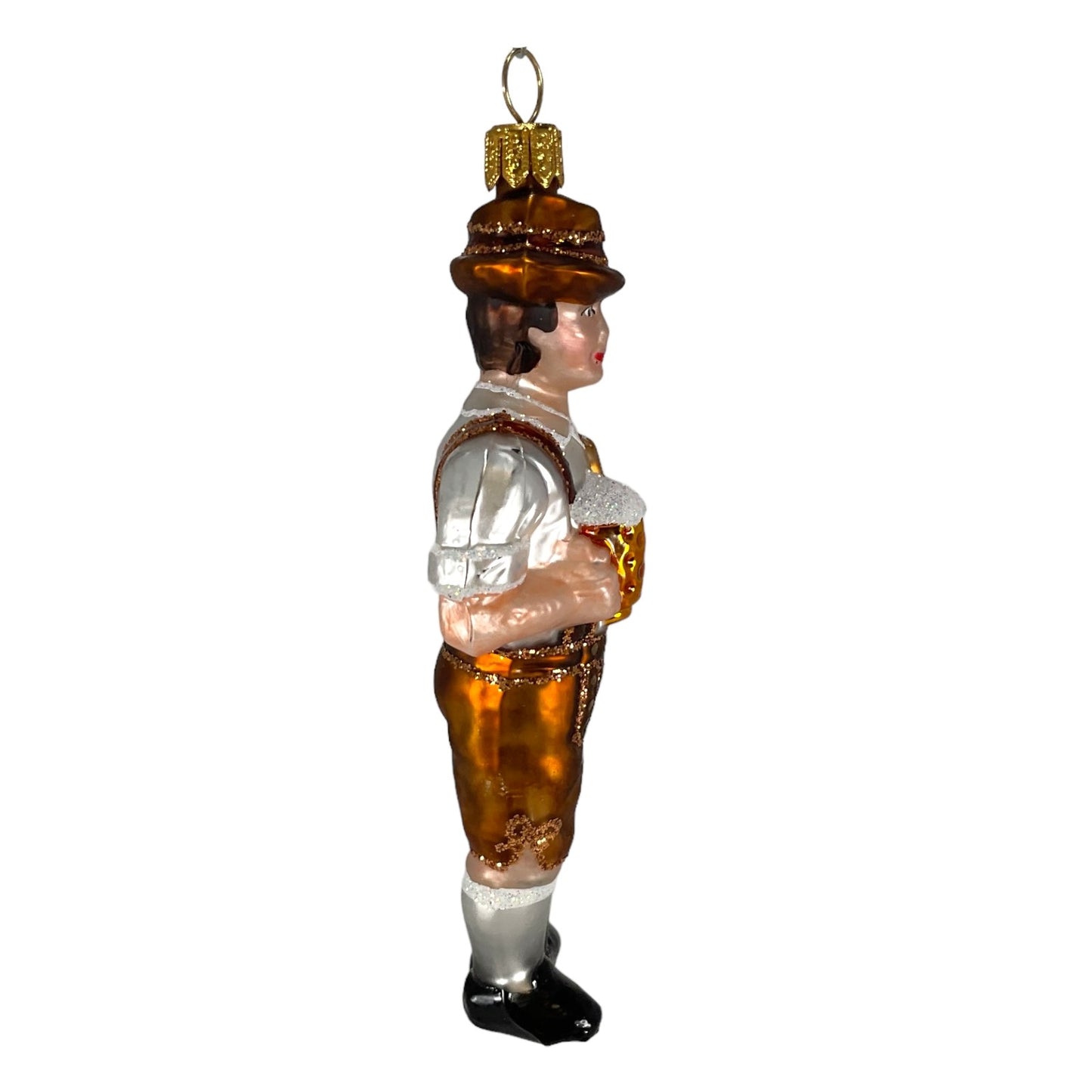 Bavarian Man Pretzel and Beer Polish Blown Glass Christmas Ornament Decoration