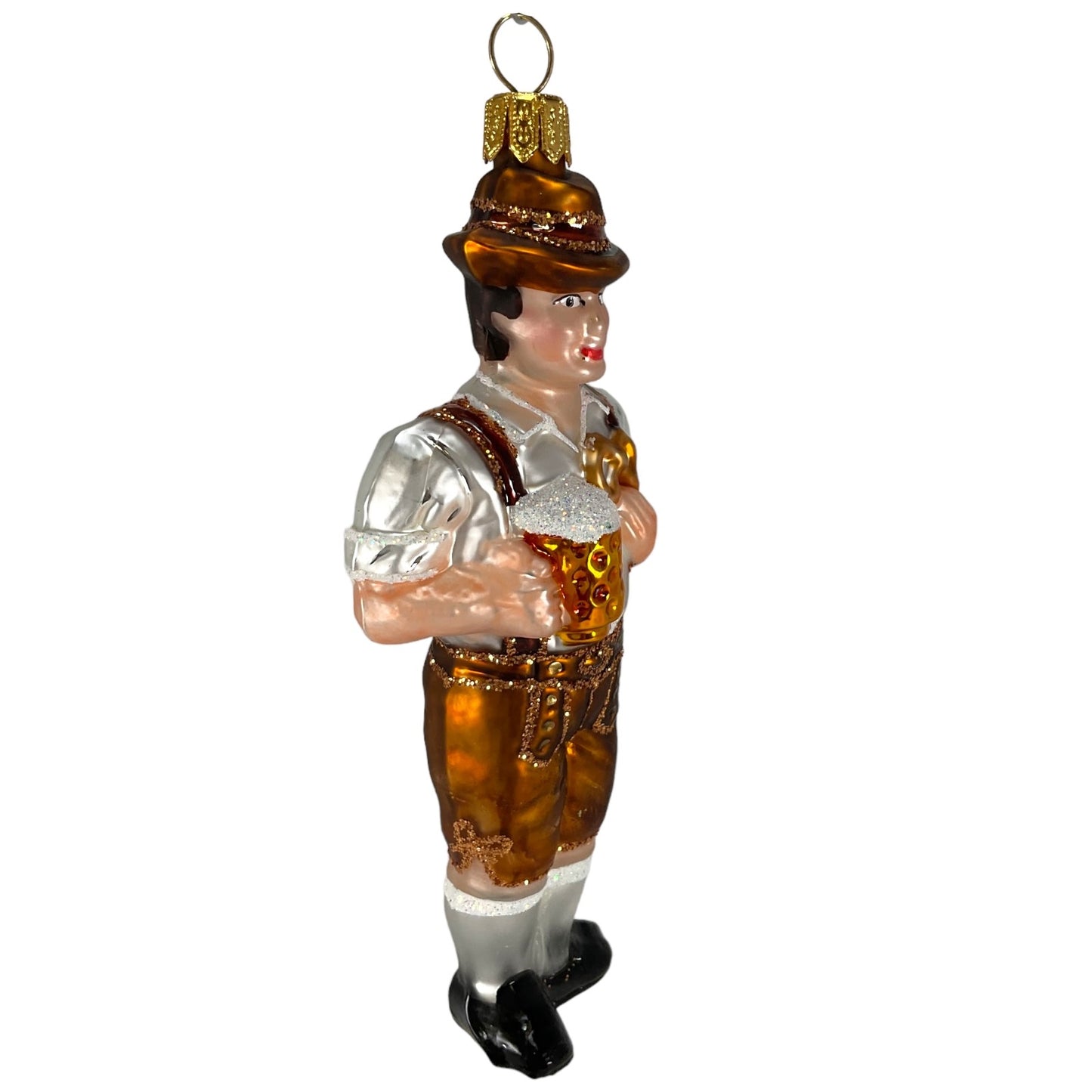 Bavarian Man Pretzel and Beer Polish Blown Glass Christmas Ornament Decoration