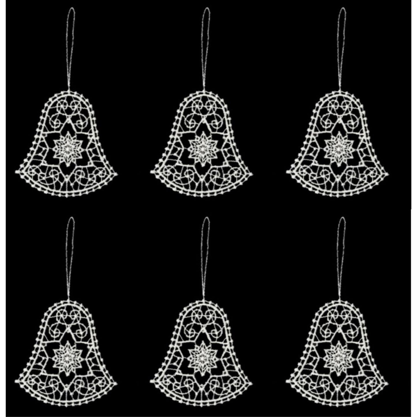 Bell with Star Center German Lace Christmas Tree Ornaments Set of 6 Decorations