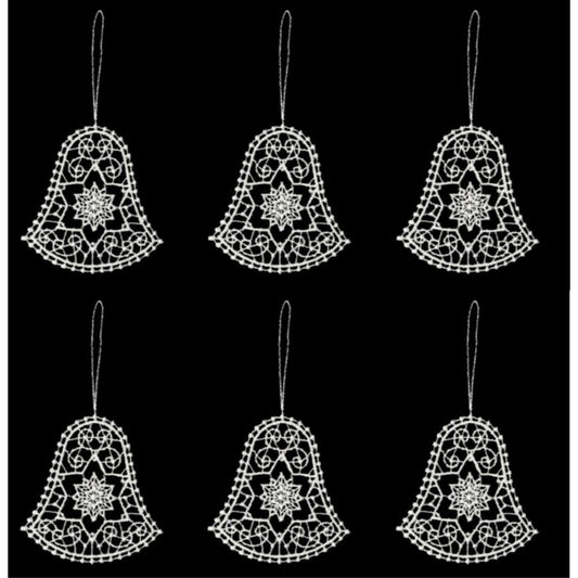 Bell with Star Center German Lace Christmas Tree Ornaments Set of 6 Decorations