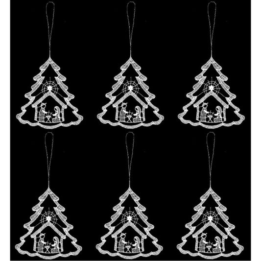 Holy Family Nativity Christmas Tree German Lace Ornaments Set of 6 Decorations
