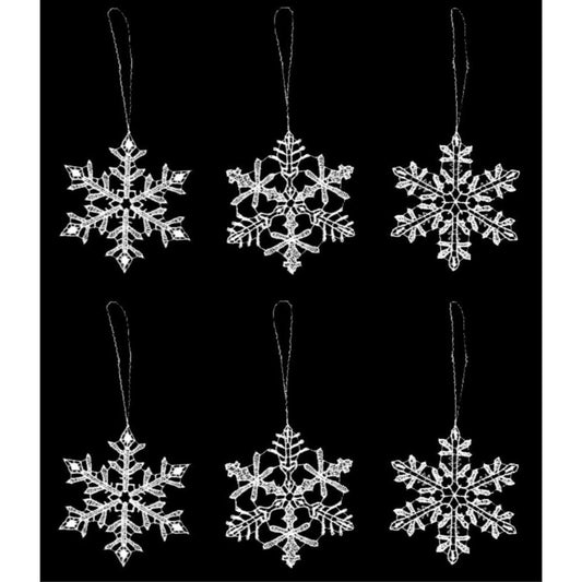 White Snowflakes Snowstars German Lace Christmas Ornaments Set of 6 Decorations