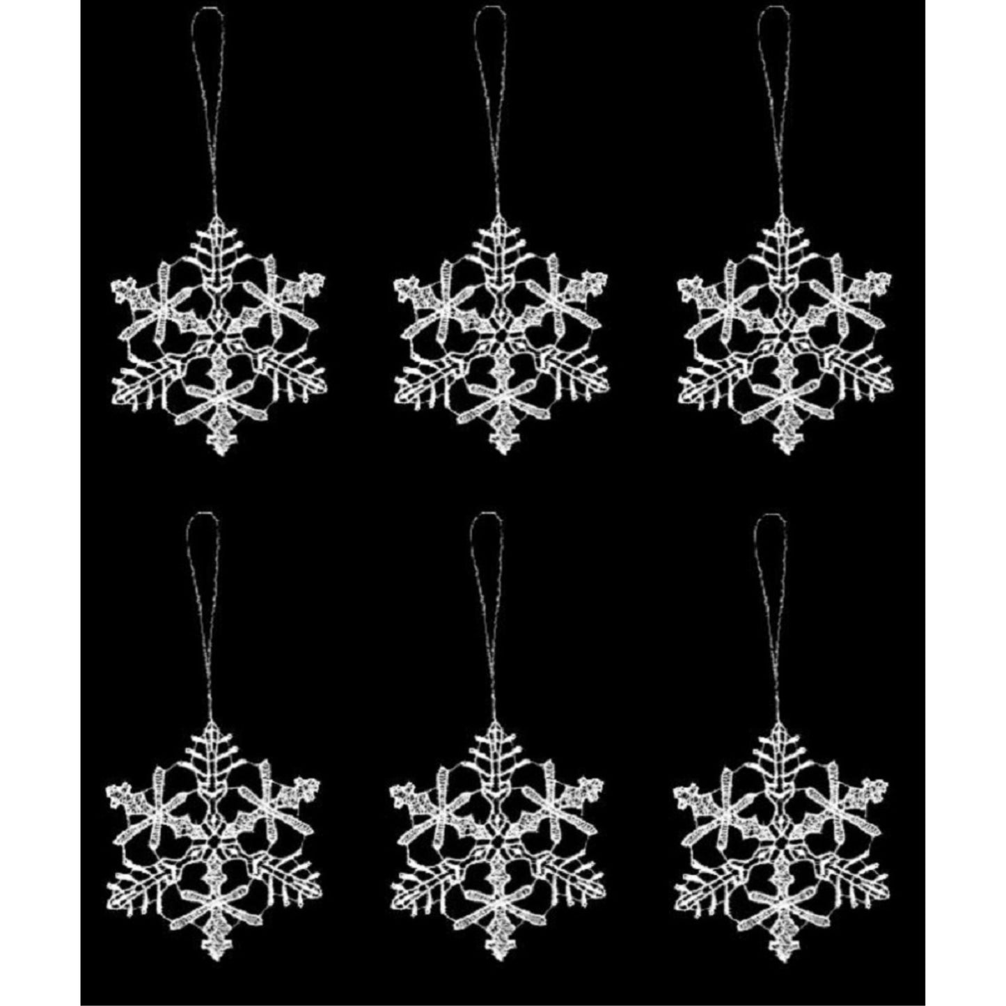 White Snowflake Snowstars Christmas Tree German Lace Ornament Hangers Set of 6