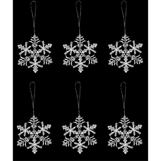 White Snowflake Snowstars Christmas Tree German Lace Ornament Hangers Set of 6