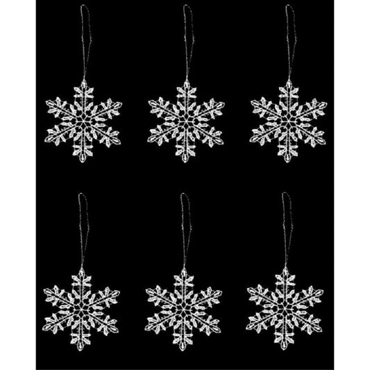 White Snowflake Snowstars Christmas Tree German Lace Ornament Hangers Set of 6