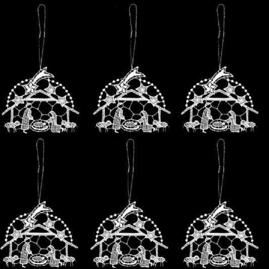Nativity Scene Holy Family Christmas Tree German Lace Ornament Hangers Set of 6