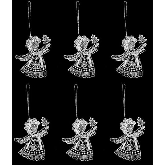 Angel Holding Tree Christmas Tree German Lace Ornament Hangers Set of 6