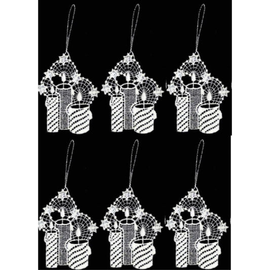 Three Candles Christmas Tree German Lace Ornament Hangers Set of 6