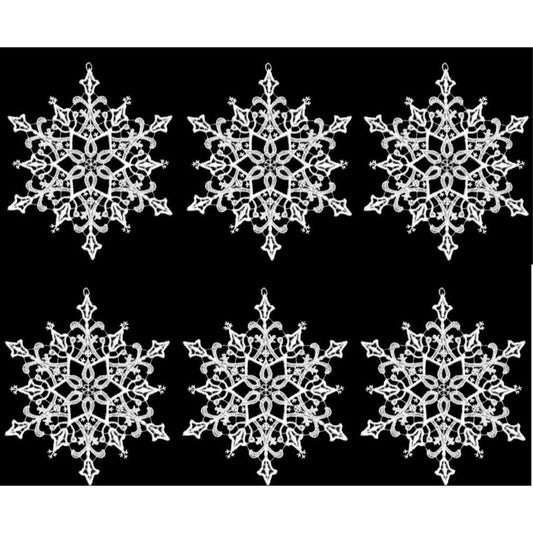 White Snowstar Snowflake Christmas Tree German Lace Ornament Set of 6 5.9 Inch