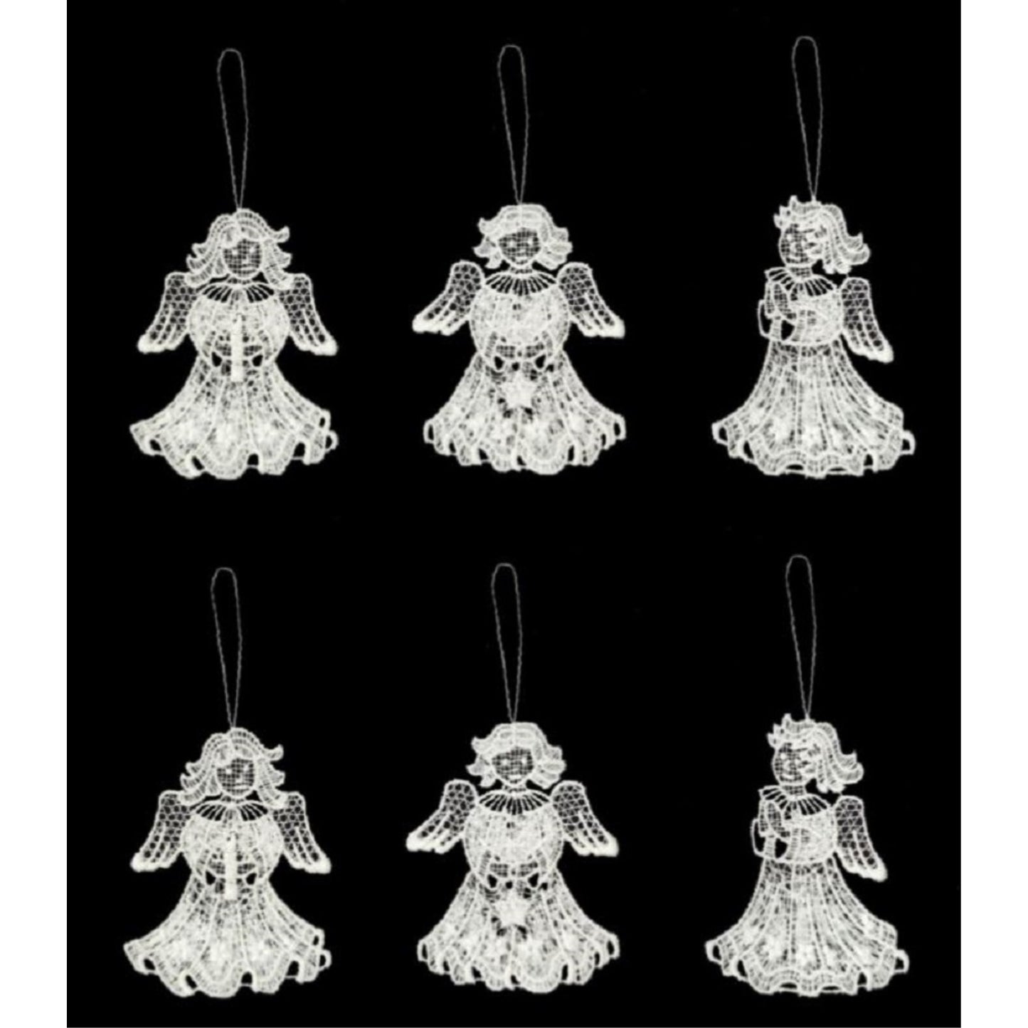 Angel with Candle Star and Praying German Lace Christmas Ornament Set of 6