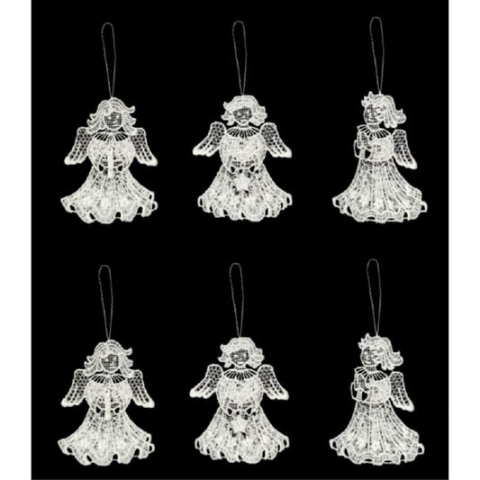 Angel with Candle Star and Praying German Lace Christmas Ornament Set of 6