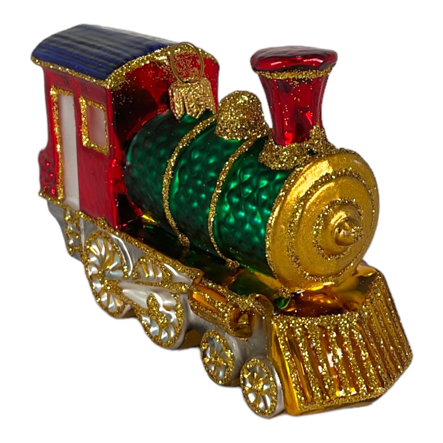 Pinnacle Peak Trading Red and Green Train Locomotive Polish Glass Christmas Tree Ornament Decoration