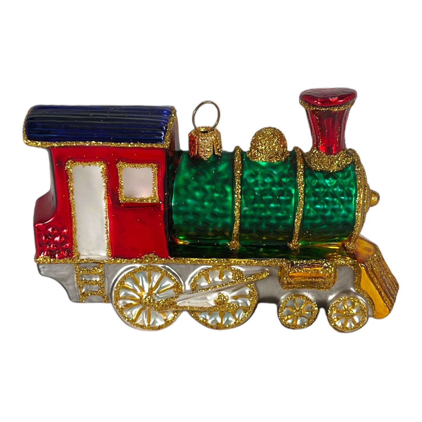 Pinnacle Peak Trading Red and Green Train Locomotive Polish Glass Christmas Tree Ornament Decoration
