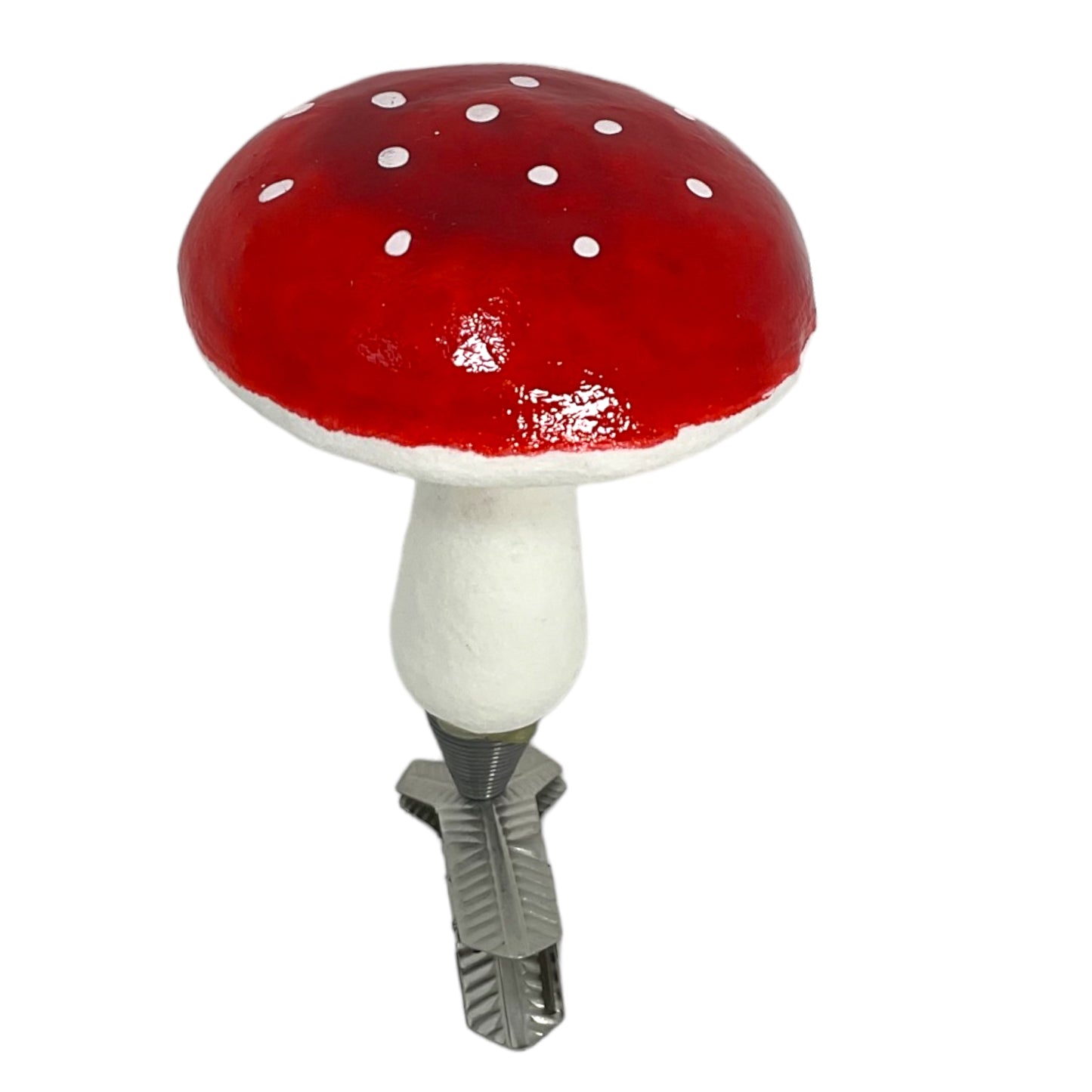 Red Toadstool Mushrooms German Paper Mache Christmas Tree Ornaments Set of 4