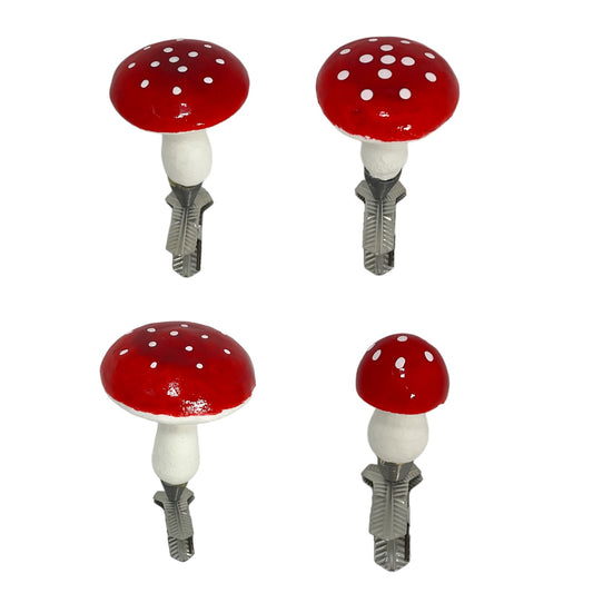 Red Toadstool Mushrooms German Paper Mache Christmas Tree Ornaments Set of 4