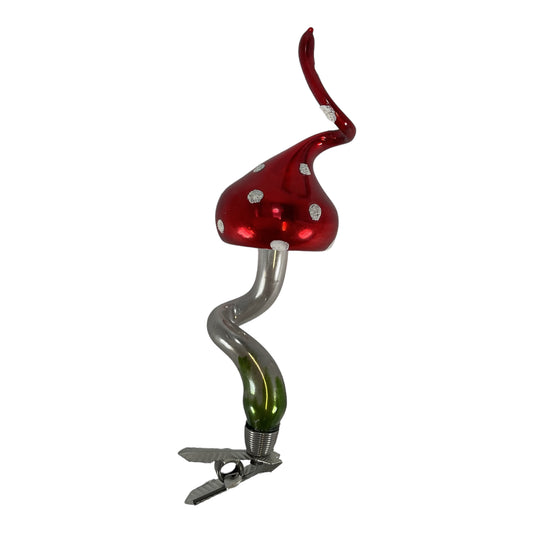 Red Toadstool Mushroom with Twisted Top German Glass Christmas Ornament 5 Inch