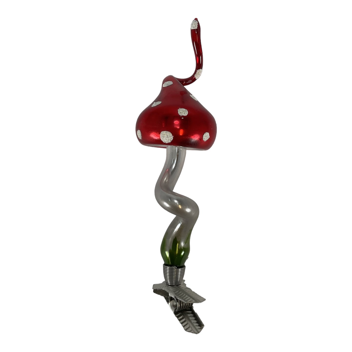 Red Toadstool Mushroom with Twisted Top German Glass Christmas Ornament 5 Inch
