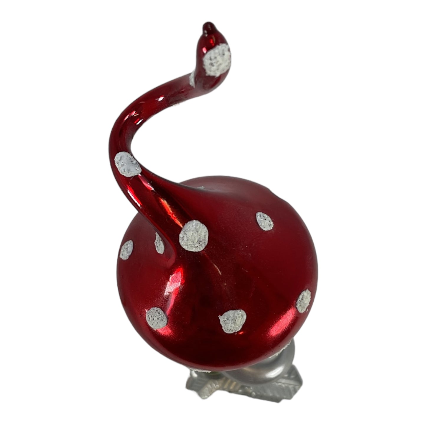 Red Toadstool Mushroom with Twisted Top German Glass Christmas Ornament 5 Inch