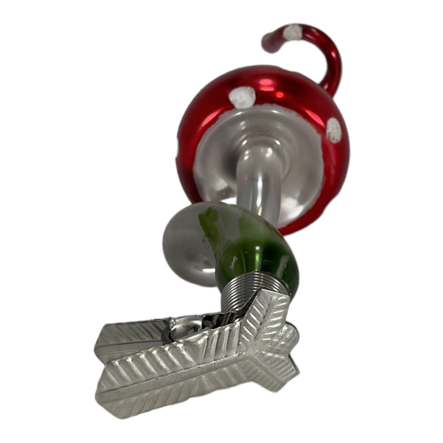 Red Toadstool Mushroom with Twisted Top German Glass Christmas Ornament 5 Inch