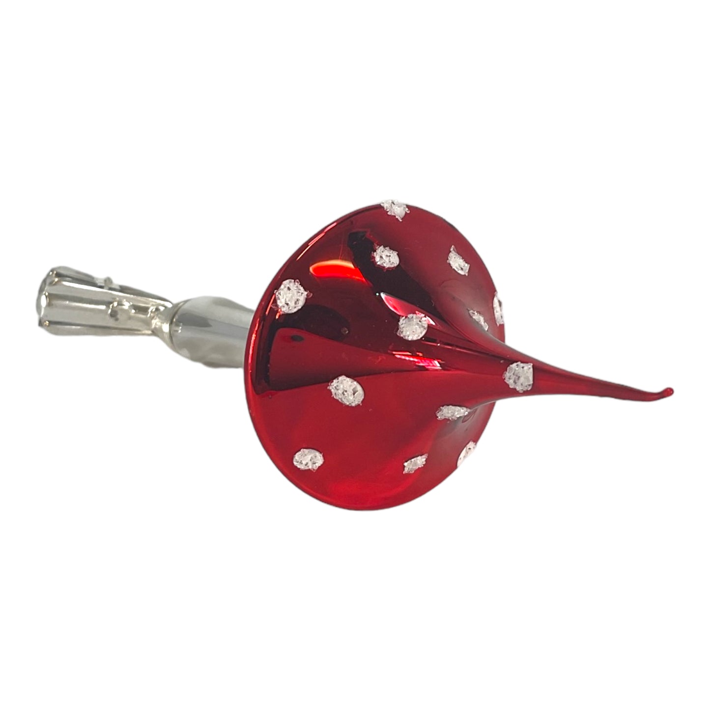 Red Toadstool Mushroom with Pointed Top German Glass Christmas Ornament 5 Inch