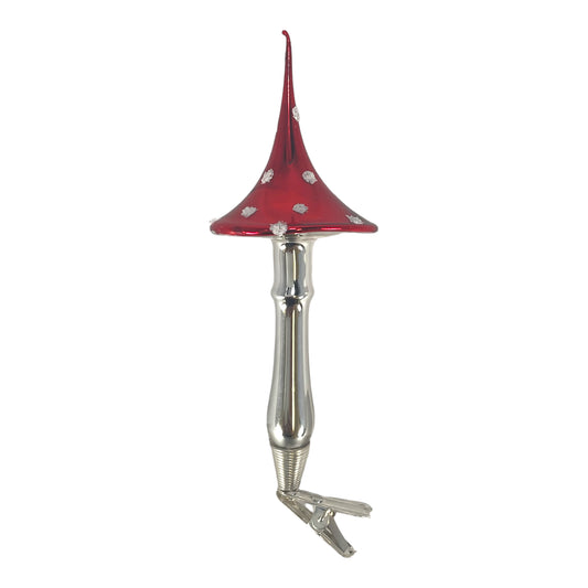 Red Toadstool Mushroom with Pointed Top German Glass Christmas Ornament 5 Inch
