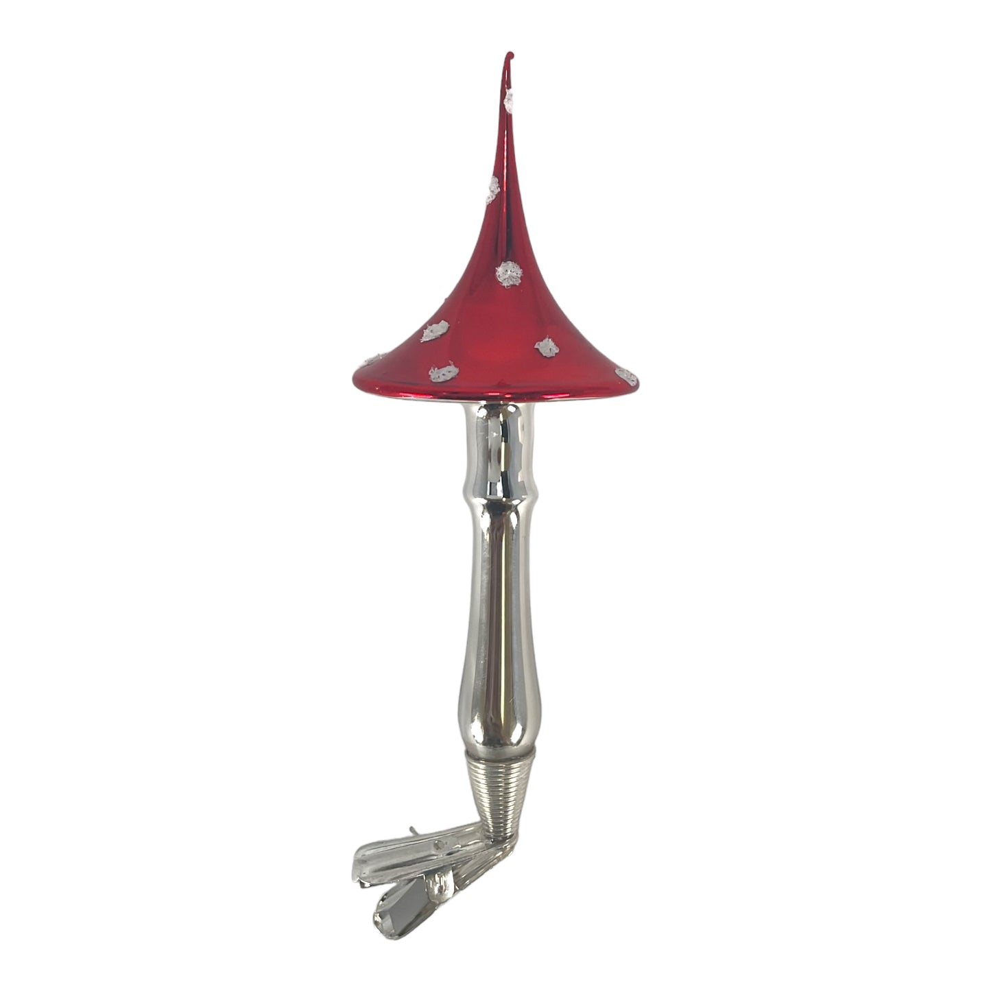 Red Toadstool Mushroom with Pointed Top German Glass Christmas Ornament 5 Inch
