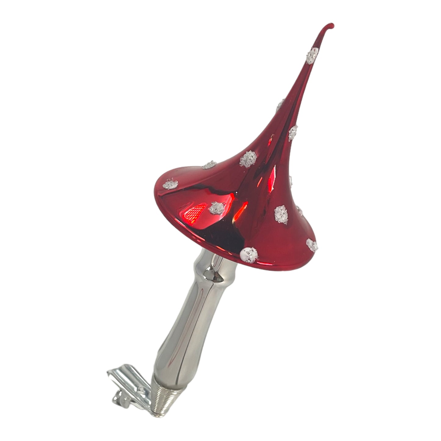 Red Toadstool Mushroom with Pointed Top German Glass Christmas Ornament 5 Inch