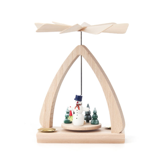 Pinnacle Peak Trading German Wood Pyramid with Snowman Candle Holder 6.6 Inch