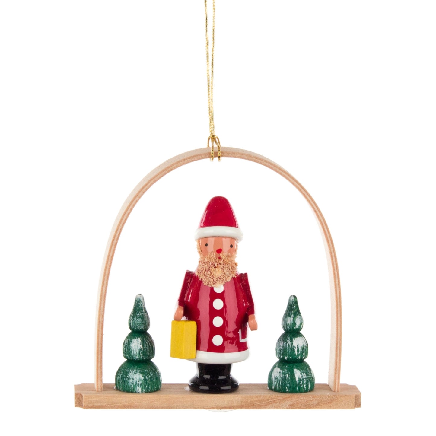 Pinnacle Peak Trading German Wood Santa Hanging in Bow Ornament 2.7 Inch
