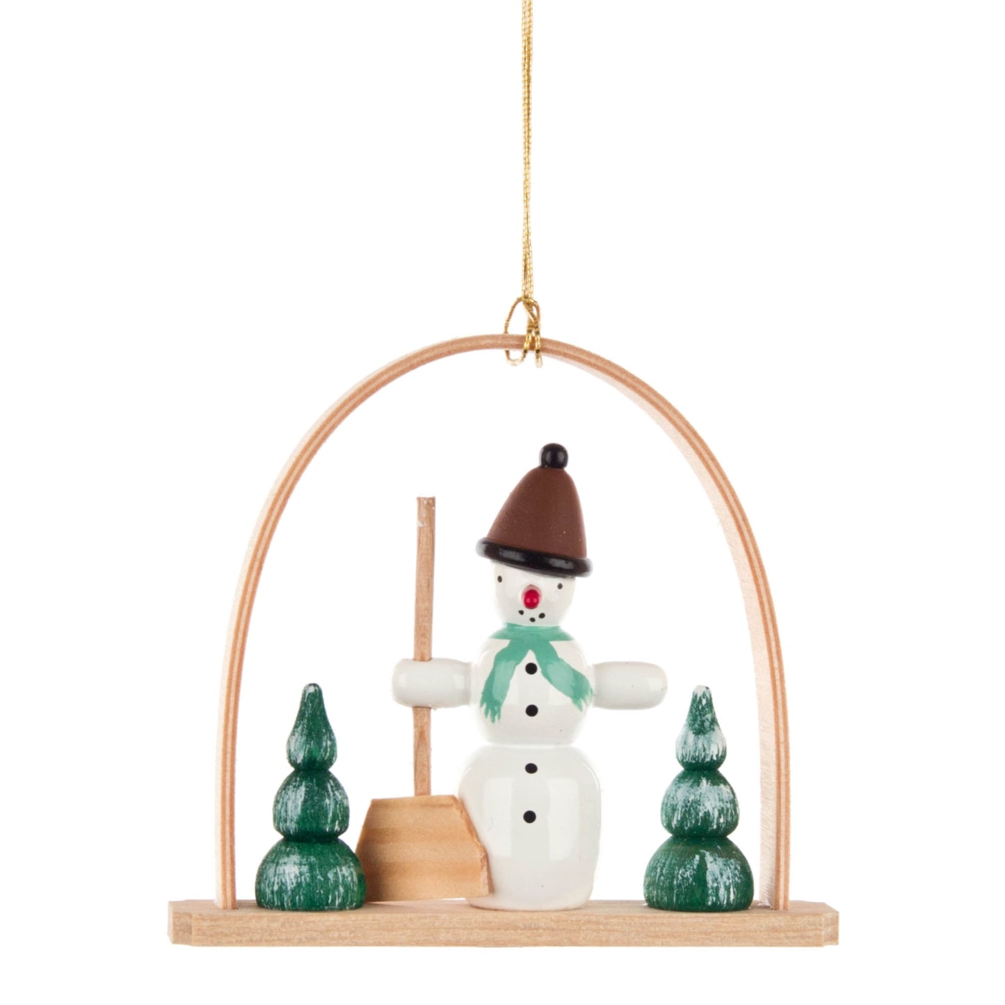 Pinnacle Peak Trading German Wood Hanging Snowman with Shovel Ornament 2.7 Inch