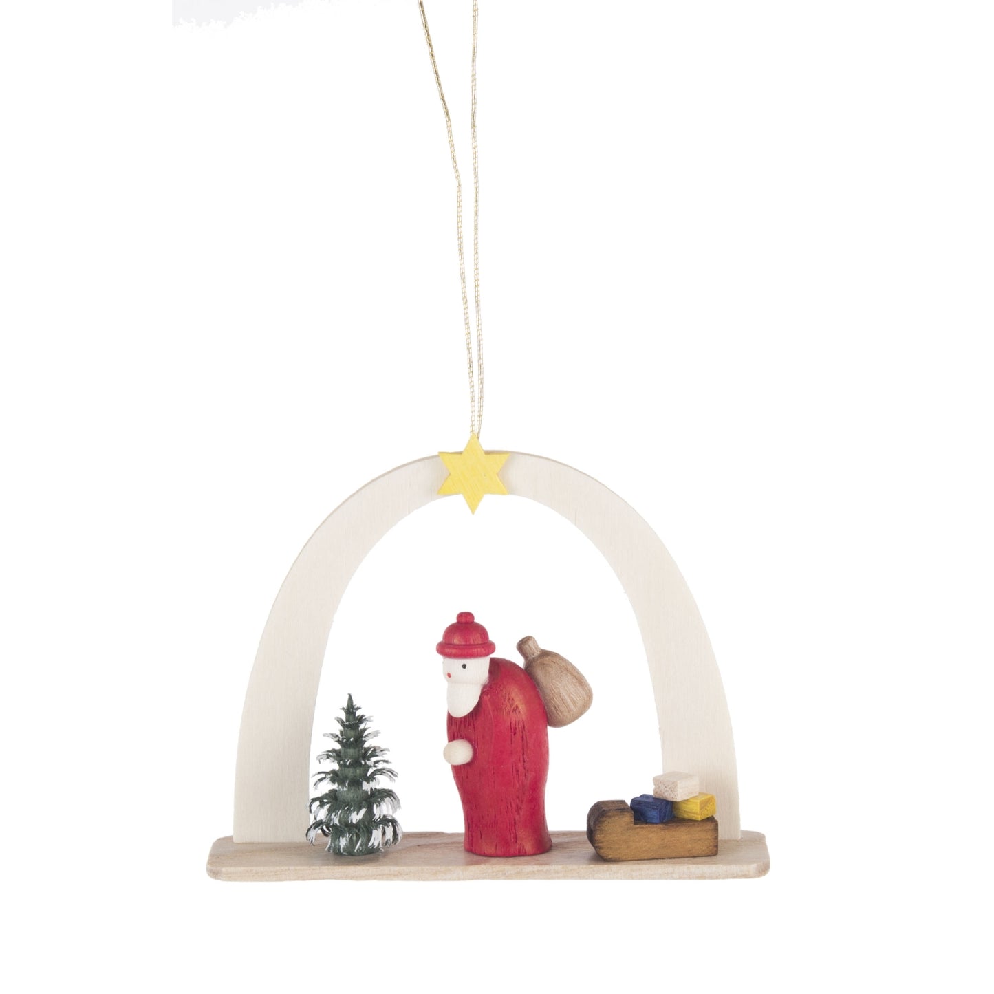 Pinnacle Peak Trading German Wood Hanging Santa Claus with Sleigh Ornament 2 In