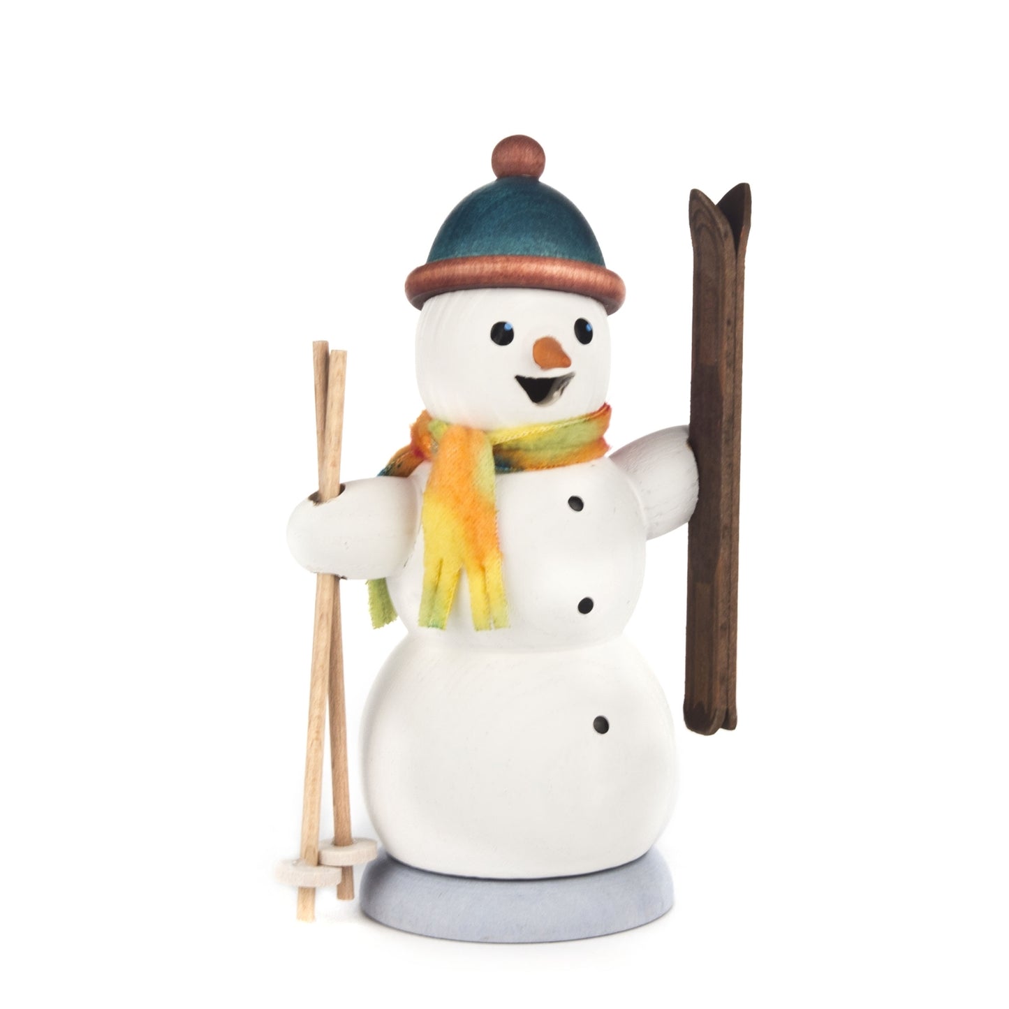 Pinnacle Peak Trading German Wood Snowman with Skis Incense Burner Christmas Smoker 5.5 Inch