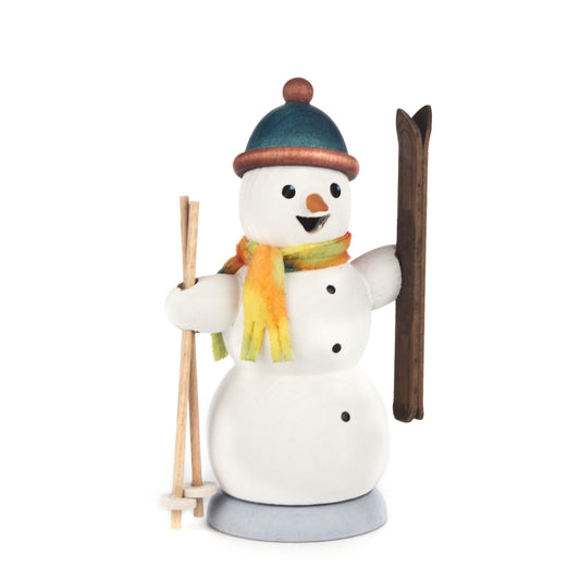 Pinnacle Peak Trading German Wood Snowman with Skis Incense Burner Christmas Smoker 5.5 Inch