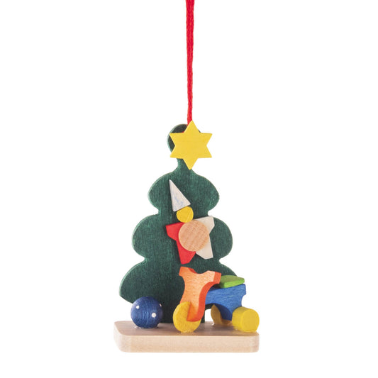 Pinnacle Peak Trading German Wood Christmas Tree with Tricycle Ornament 2.3 Inch