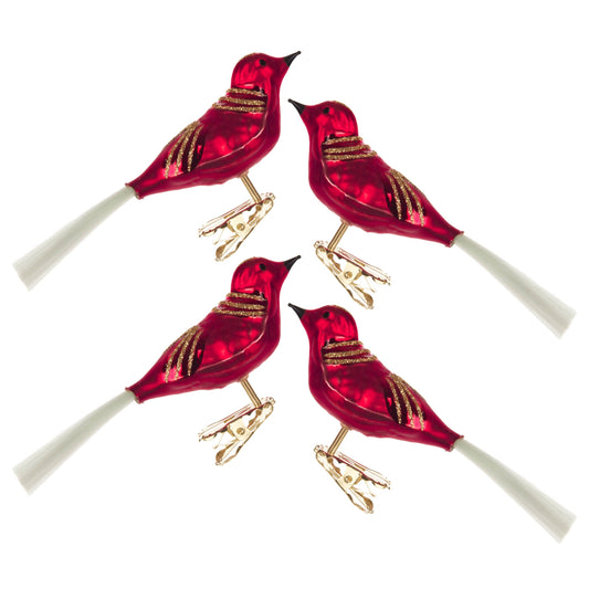 Pinnacle Peak Trading Matte Red German Glass Bird Ornament 4 Piece Set 5.5 Inch