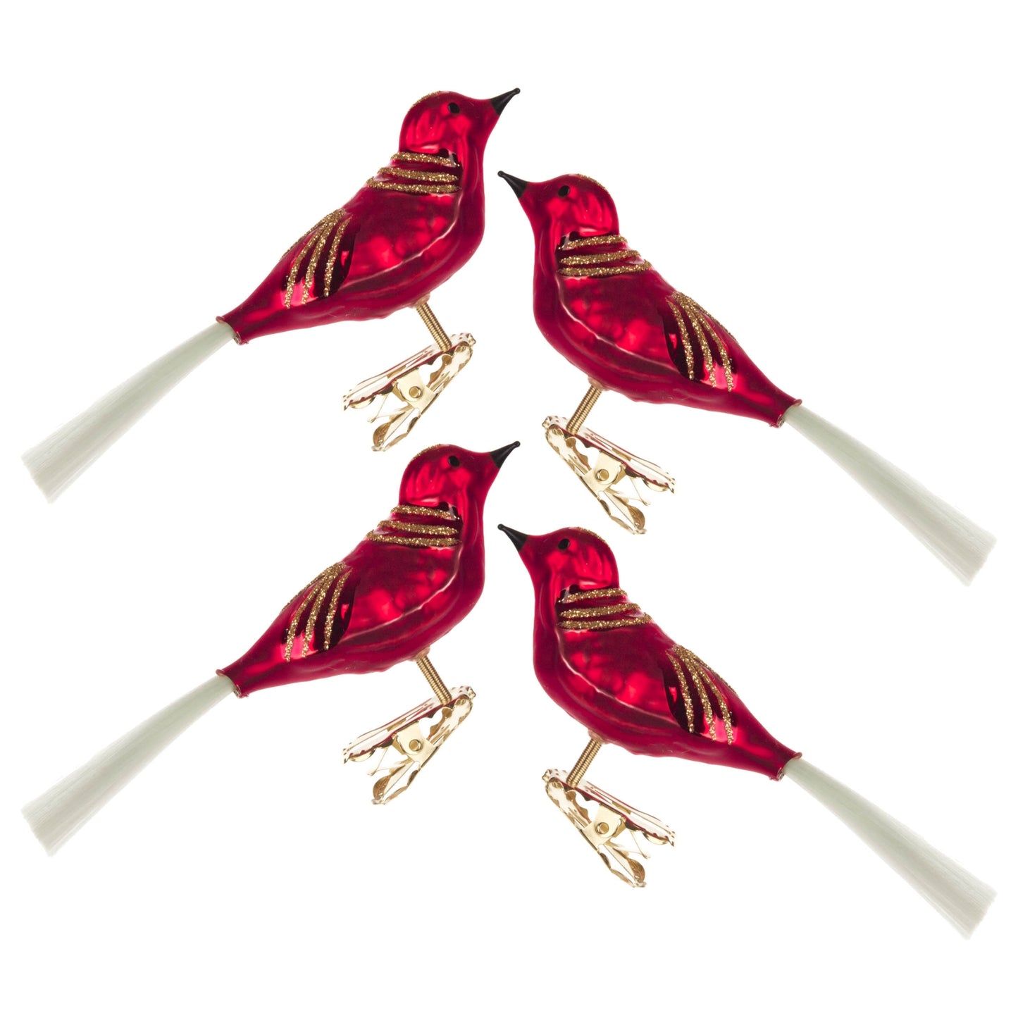 Pinnacle Peak Trading Matte Red German Glass Bird Ornament 4 Piece Set 5.5 Inch