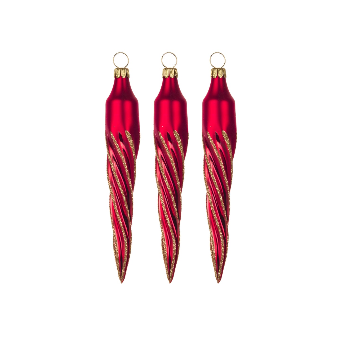 Pinnacle Peak Trading German Glass Matte Red Icicle Ornament 3 Piece set 5 Inch