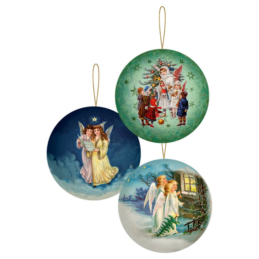 Pinnacle Peak Trading German Wood Angel Ball Ornaments 12 Piece set 3 Inch