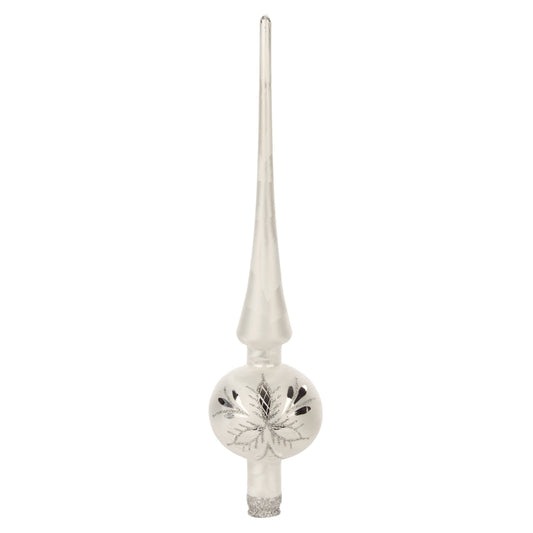 Pinnacle Peak Trading German Glass White Silver Tree Topper 10.6 Inch