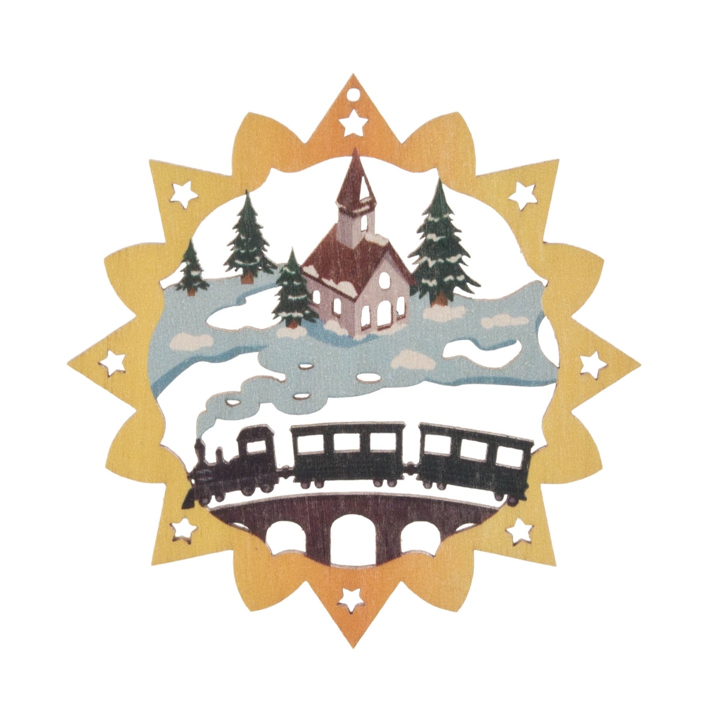 Pinnacle Peak Trading German Wood Colorful Railway Ornament 6 Piece Set 2.3 Inch