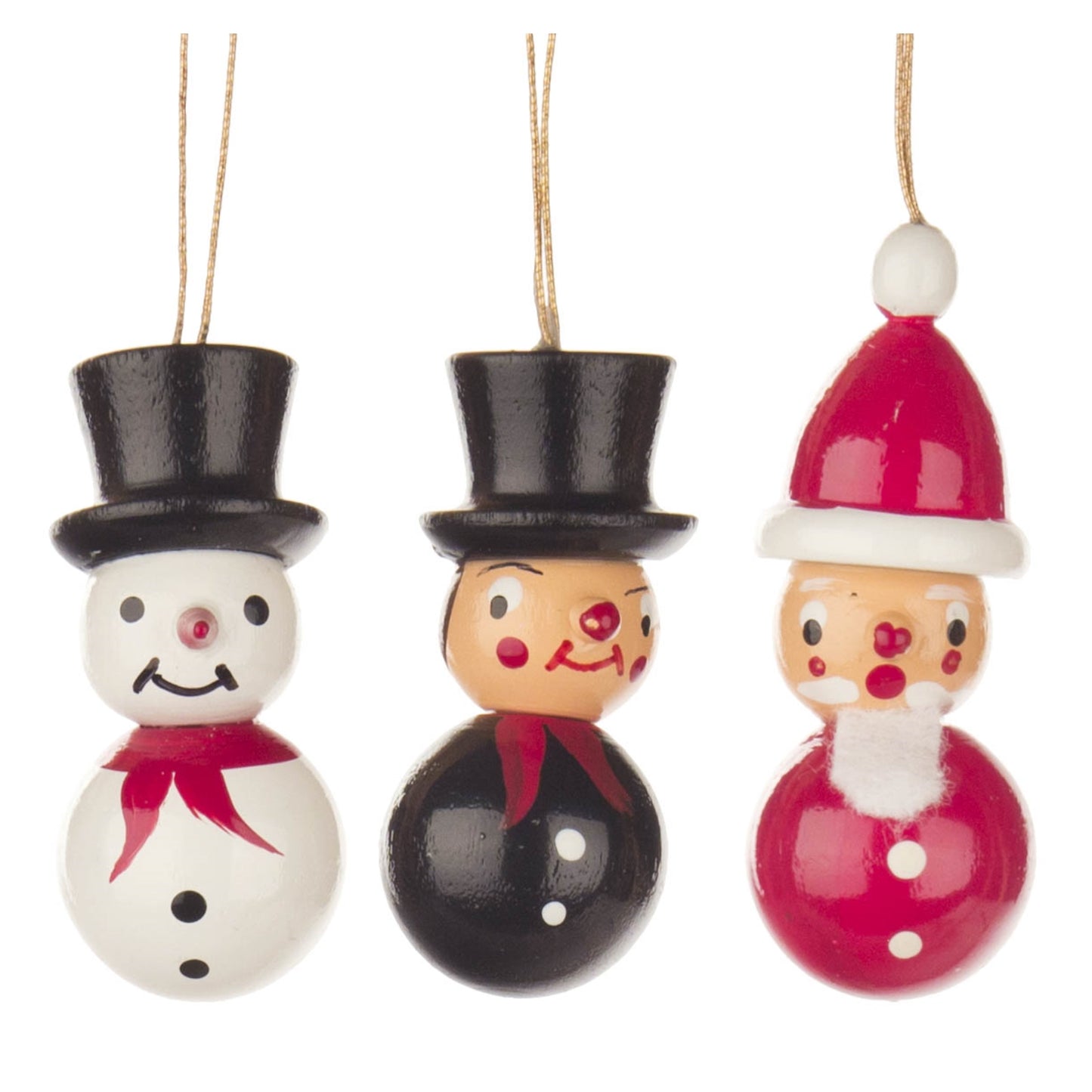 Pinnacle Peak Trading German Wood Snowman, Santa, Chimney Sweeper Ornament 3 Pc.