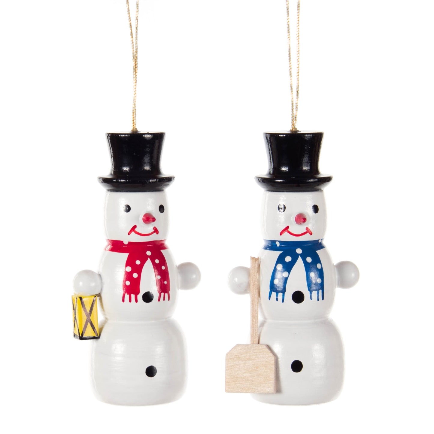Pinnacle Peak Trading German Wood Snowman Pair Ornament 2 Piece Set 2.5 Inch