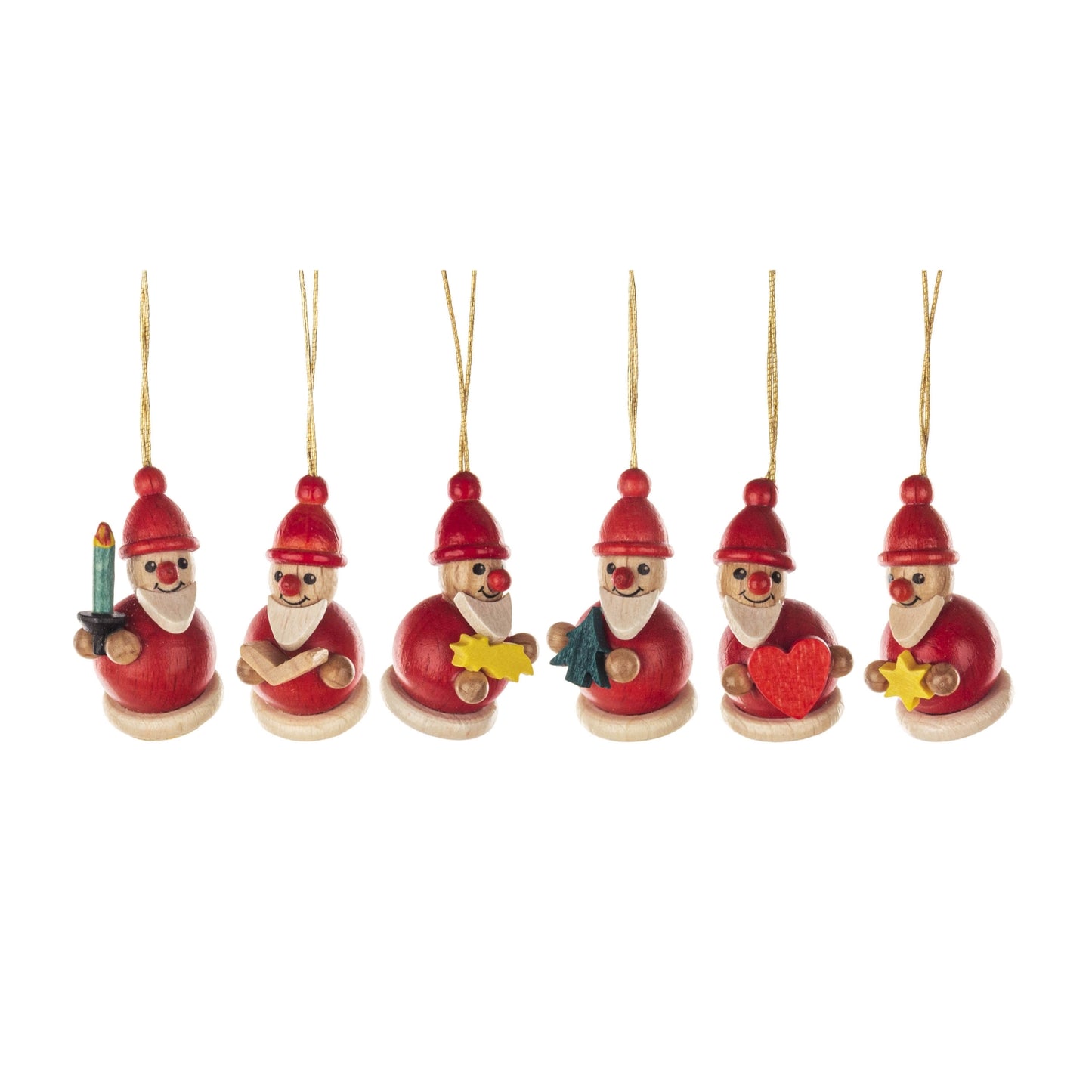 Pinnacle Peak Trading German Wood Mini Santa Claus Ornament 6 Piece Set 1 Inch